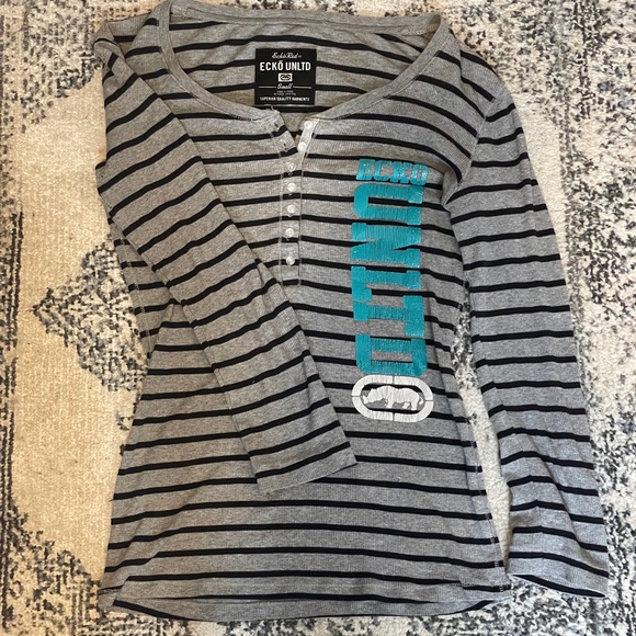 Ecko Unlimited Tops - Ecko Unlimited Gray Striped Henley Shirt